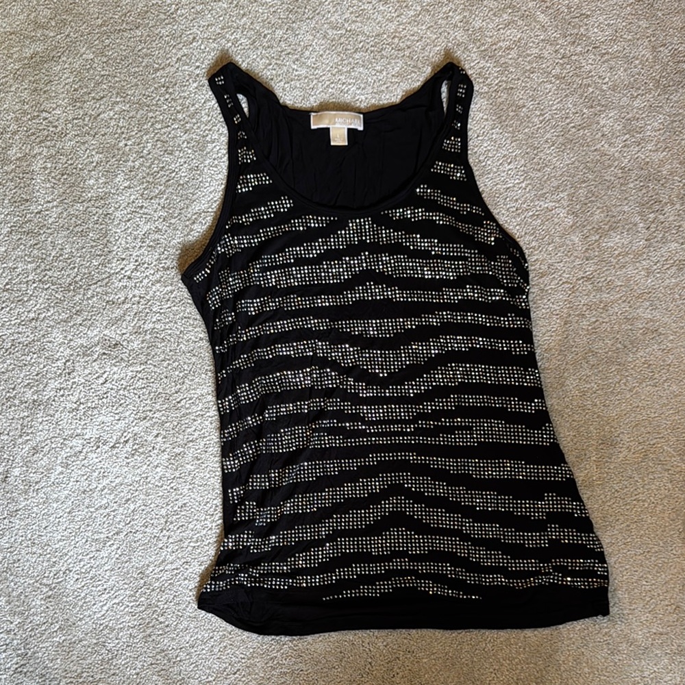 Michael Kors Black Rhinestone Fitted Tank Top